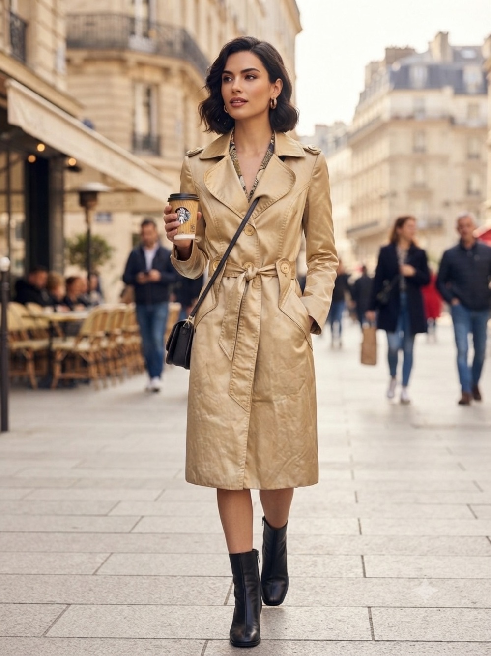 Women’s Luxury Trench Coat - Elegant Belted Liquid Metallic Gold Shine Raincoat